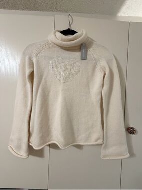 Gap NWT Cream Knit Cowl Neck Sweater Sequin Heart Girls XXL Fits Women XXS XS